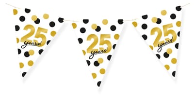 LUQ – Vlaggenlijn 25 Jaar – Wit-Zwart-Goud – 6 m Luxe Verjaardag Decor – Feest Versiering – Slinger – Direct Ophangen