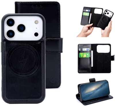Casemania 2-in-1 Bookcase Hoesje | Echt Leer | iPhone 17 Pro Max - Zwart