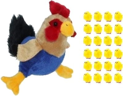 Pluche kippen/hanen knuffel van 20 cm met 24x stuks mini kuikentjes 3 cm - Paas/pasen decoratie