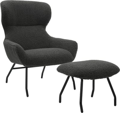 Fauteuil en poef Kaya Antraciet - Teddy - Zithoogte 45 cm - Zitdiepte 51 cm