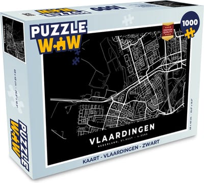 Puzzel Kaart - Vlaardingen - Zwart - Legpuzzel - Puzzel 1000 stukjes volwassenen