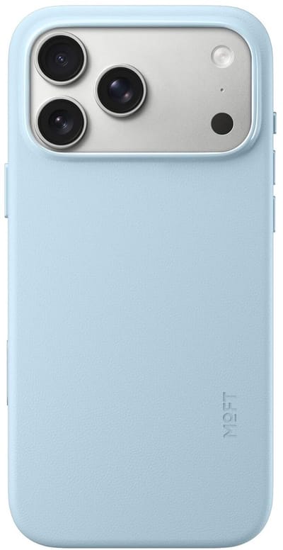 MOFT Hoesje Geschikt voor iPhone 17 Pro Max - MOVAS Snap Back Cover - Compatibel met MagSafe - Vegan Leer Case - Beschermhoes Dun - Duurzaam - Lichtblauw