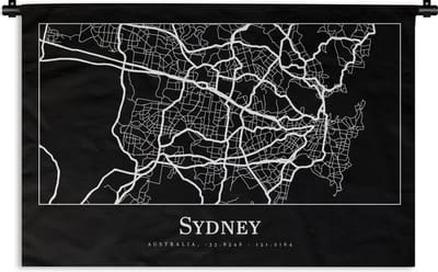 Wandkleed - Wanddoek - Kaart - Sydney - Stadskaart - Plattegrond - 180x120 cm - Wandtapijt