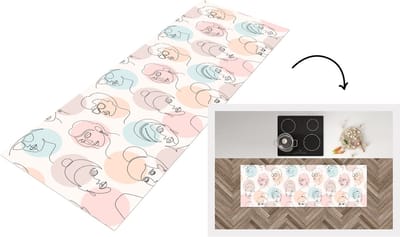 Keukenloper - Loper keuken - Vrouwen - Pastel - Line Art - Patronen - 150x50 cm - Keukenloper vinyl