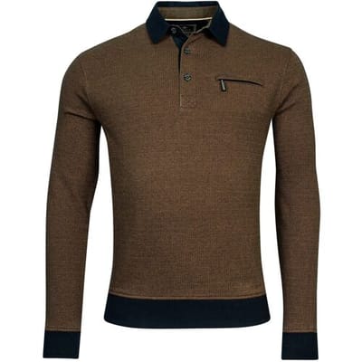 Baileys Trui Sweat Polo Collar Buttons Two-Tone Jacquard Donker Goud / male