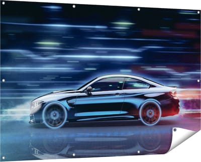 Gards Tuinposter Zwarte Sportwagen Auto - 150x100 cm - Tuindoek - Tuindecoratie - Wanddecoratie buiten - Tuinschilderij
