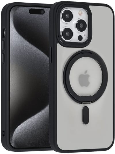 UNIQ Accessory Back Cover - iPhone 15 Pro Max - Zwart - MagSafe met Ringstand - Schokabsorberende Bumper