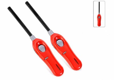 Praktisch Pakket van 2x stuks Barbecue Aanstekers/Gasaanstekers Rood 26 cm | Navulbaar en Veilig met Kinderslot | Ideaal voor Gasfornuis, Barbecue, BBQ en Kaarsen