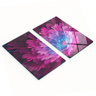Glazen snijplanken voor in de keuken met fractale bloemmotieven, 2x30x52 cm