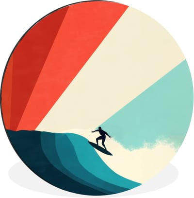 WallCircle - Wandcirkel - Muurcirkel - Surfer - Abstract - Golven - Zonnestralen - Aluminium - Dibond - 30x30 cm - Binnen en Buiten