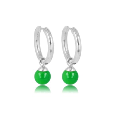 My Bendel - Zilverkleurige Oorbel Green Agate Edelstenen Balletje - Green Agate Zilverkleurige Oorringen: Natuurlijke Elegantie - met Luxe Cadeauverpakking | Sieraden Voor Dames