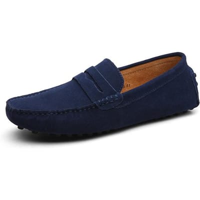 Zomer Heren Casual Schoenen Mode Heren Schoenen Echt Leer Handgemaakt Heren Loafers Mocassins Instappers Heren Flats Mannelijke Rijschoenen 42 donkerblauwe kleur