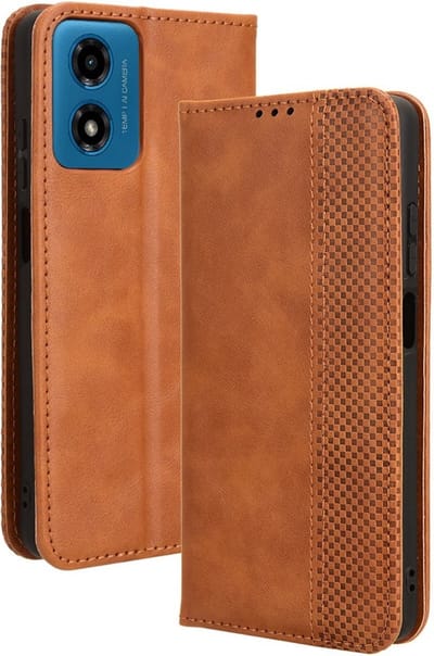 Coverup Hoesje - Geschikt voor Motorola Moto G04(s) / G24 (Power) / E14 Hoesje - Coverup Vintage Style Book Case - Bruin