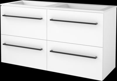 Basic Start 46 badmeubelset met wastafelonderkast met grepen, 4 lades en acryl wastafel zonder kraangaten 120 x 46 cm, ice white