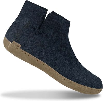 Glerups Hoge Wollen Sloffen Leren Zool Donker - Blauw - 37