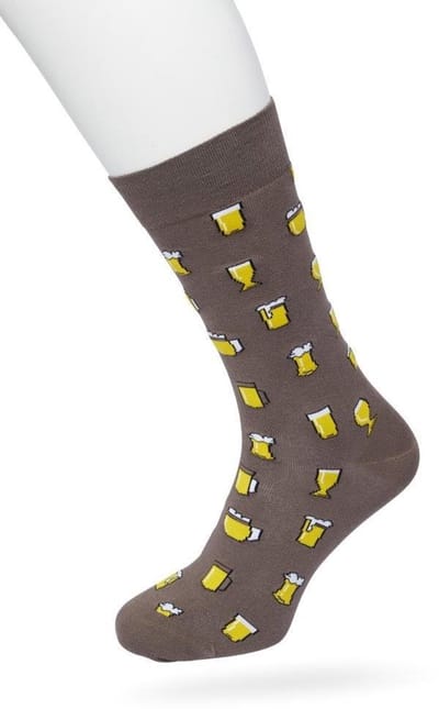 Bonnie Doon Heren Sokken met Bierglazen Print maat 40/46 Bruin - Thema Sokken - Bier - Cadeau Sokken - Word je Happy en vrolijk van - Zacht Katoen met Gladde Teennaad - Comfortabel - Perfect Cadeau - Portabella - BT992128.327