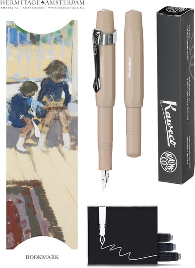 Kaweco - Vulpenset - 4delig - Vulpen Sport Skyline Macchiato Fountain Pen - Fine - Nostalgic Octagonal Clip Chrome - Doosje zwarte vullingen - Bekking & Blitz Boekenlegger - nr10