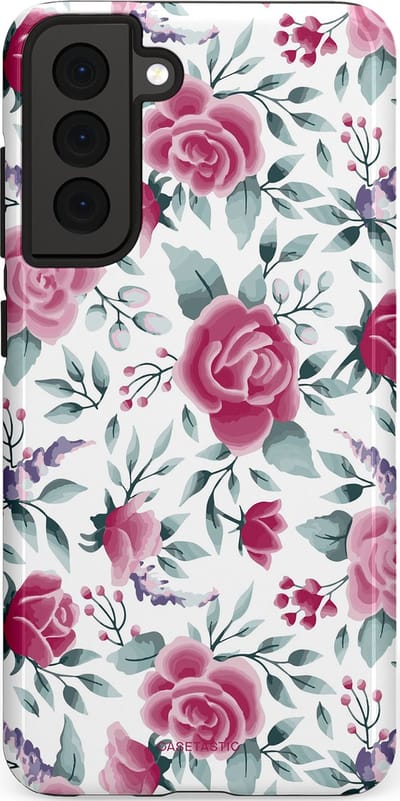 Casetastic Hoesje Geschikt voor Samsung S21 FE - Stijlvolle Beschermende Duo-layer Case - Paarse Bloem Pracht