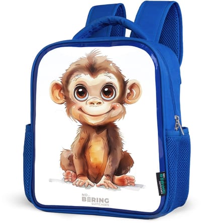 NoBoringSuitcases.com® - Rugzak blauw - Schooltas jongens - Baby aap - Kinder rugtas jongen - Boekentas kind - Kinderrugzak voor school - Schoolrugzak