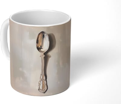 Mok - Koffiemok - Lepel - Verf - Zilver - Mokken - 350 ML - Beker - Koffiemokken - Theemok