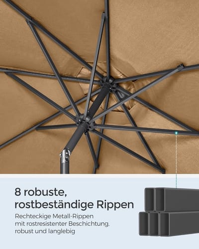 Tuinparasol 300 cm Bellavero met LED Verlichting – Luxe Marktscherm met Kurbel, Kantelbaar, UV-Bescherming, Windbestendig, 8 Stalen Baleinen – Grote Parasol voor Tuin, Balkon & Terras – Afmetingen ...
