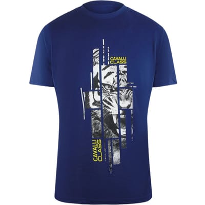Cavalli Class Abstract Tiger Logo Blauw T-shirt