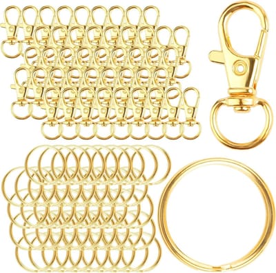 Stalen Sleutelhangers voor Creatieve Projecten - 90 Stuks Kleine Ringen met Draaihaak voor DIY Ambachten en Sleutelhangers (Goud)