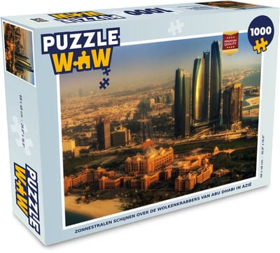Puzzel Zonnestralen schijnen over de wolkenkrabbers van Abu Dhabi in Azië - Legpuzzel - Puzzel 1000 stukjes volwassenen