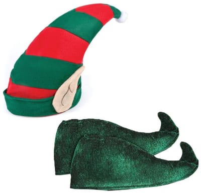 Boland Kerst Elfen verkleed set - puntmuts - met oren - volwassenen - met schoenen - one size