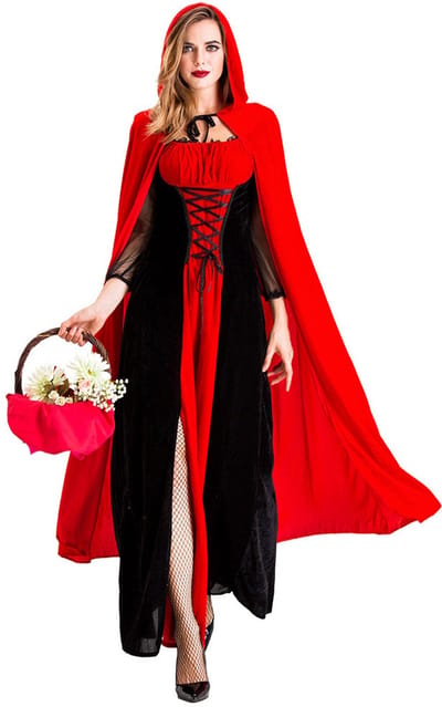 Joya Party® Roodkapje Verkleedjurk Dames | Fluwelen Kostuum Met Cape & Capuchon | Halloween Carnaval Verkleed Kostuum Vrouw | Verkleden Volwassenen | Maat S
