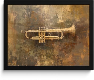Poster in lijst - Fotolijst 40x30 cm - Posters - Trompet - Geel - Muzikaal - Posterlijst zwart - Decoratie - Wanddecoratie woonkamer - Muurdecoratie slaapkamer