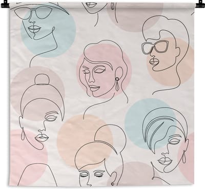 Wandkleed - Wanddoek - Vrouwen - Pastel - Line Art - Patronen - 90x90 cm - Wandtapijt