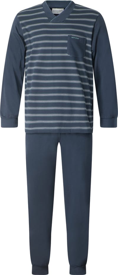 Gentlemen - aangeruwde heren pyjama 114297 - double jersey - V- hals - donkerblauw met grijs - maat M