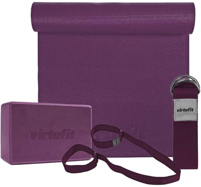VirtuFit Premium Yoga Set - 4-Delig - Inclusief Yoga Blok, Yoga Mat, Yoga Riem en Yoga Draagriem - Mulberry
