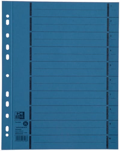 ELBA scheidingsbladen met perforatie, DIN A4 overbreed, blauw