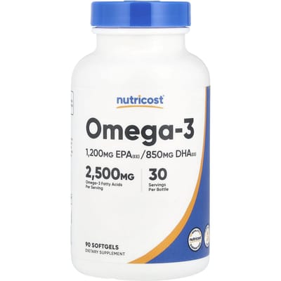 Nutricost, Oméga 3, 2 500 mg, 90 capsules molles (833mg par capsule molle)