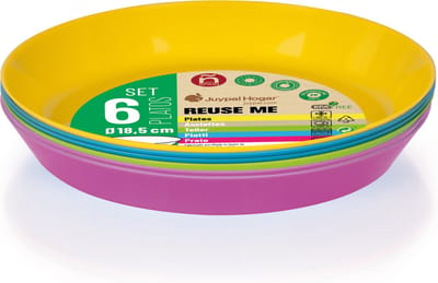 Juypal Borden - 6x - gekleurd - kunststof - D18,5 x H2,5 cm - herbruikbaar - BPA-vrij