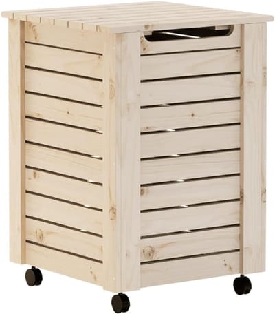 Wasmand met wielen - Wasmand met deksel - Was sorteren - Massief grenenhout - 45x45x64 cm - Bruin