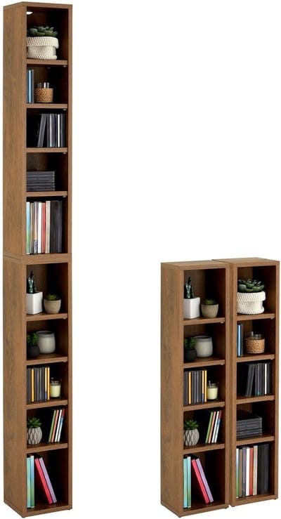 Mediarek Met Vakken - Opbergrek - Cd Dvd Opslag - Tweedelig Modulair - 20x187cm - Donkerbruin