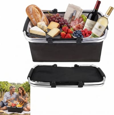 Dailygoods - Opvouwbare Boodschappenmand met Koelfunctie - Draagbare Thermische Picknickmand, 18 Liter, Zwart