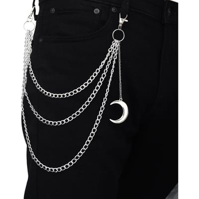 Chaîne avec Pendentif Lune Sur Le Pantalon Jean Femmes Porte-clés Punk Pour Hommes Egirl Eboy Harajuku Grunge Accessoires gray