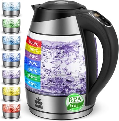 Homery Glazen Waterkoker met Temperatuurinstelling – 1,8L – 60°C tot 100°C – LED Verlichting – Warmhoudfunctie – RVS Bodem – BPA-vrij – Theeketel – Zwart