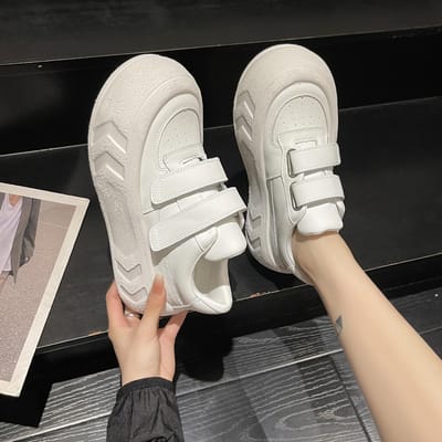 Klittenband Kleine Witte Schoenen Dames Grote Teen Brood Schoenen Dames Lelijk Schattige Platform Schoenen met Dikke Zool Lichte Sportschoenen 40 white