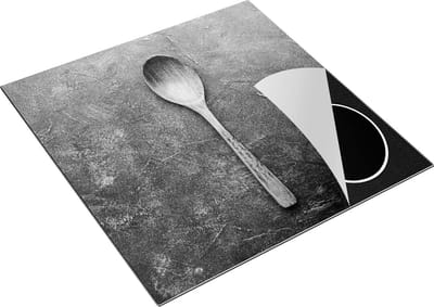 Chefcare Inductie Beschermer Lepel op Blauwe Marmer - Zwart Wit - 78x78 cm - Afdekplaat Inductie - Kookplaat Beschermer - Inductie Mat