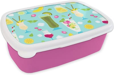 Broodtrommel Roze - Lunchbox - Brooddoos - Cocktail - Zomer - Fruit - Patroon - 18x12x6 cm - Kinderen - Meisje