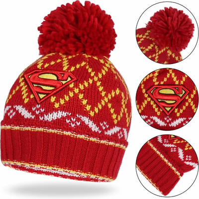 SUPERMAN Wintermuts met pompon, rood en geel