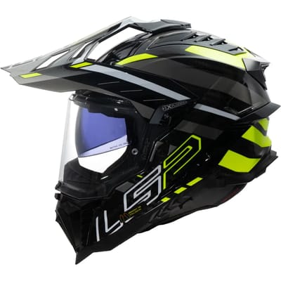 LS2 MX701 Explorer Carbon Edge Glanzend Zwart Fluo Geel Adventure Helm - Maat XS - Helm