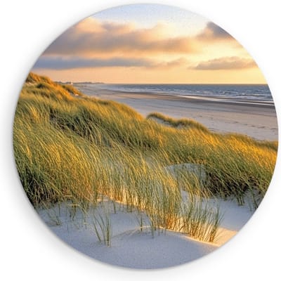 Saammp Muurcirkel Hout - Helmgras - strand en zee - Duinen - Ø 90 - Wandcirkel - Wanddecoratie Cirkel - muurdecoratie Woonkamer - Slaapkamer decoratie - Rond Schilderij