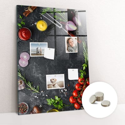 Tulup Glassboards - Pizza-ingrediënten Magneetbord - 70 cm x 100 cm - Veelkleurig Magnetisch Wandbord - Gratis 5 Sterke Magneten - Industrieel Wandbord - Memo Magneetbord - Foto Magneetbord - Inspiratiebord Kantoor - Memobord Keuken