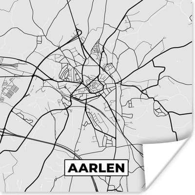 Poster Stadskaart – Plattegrond – België – Zwart Wit – Aarlen – Kaart - 100x100 cm XXL